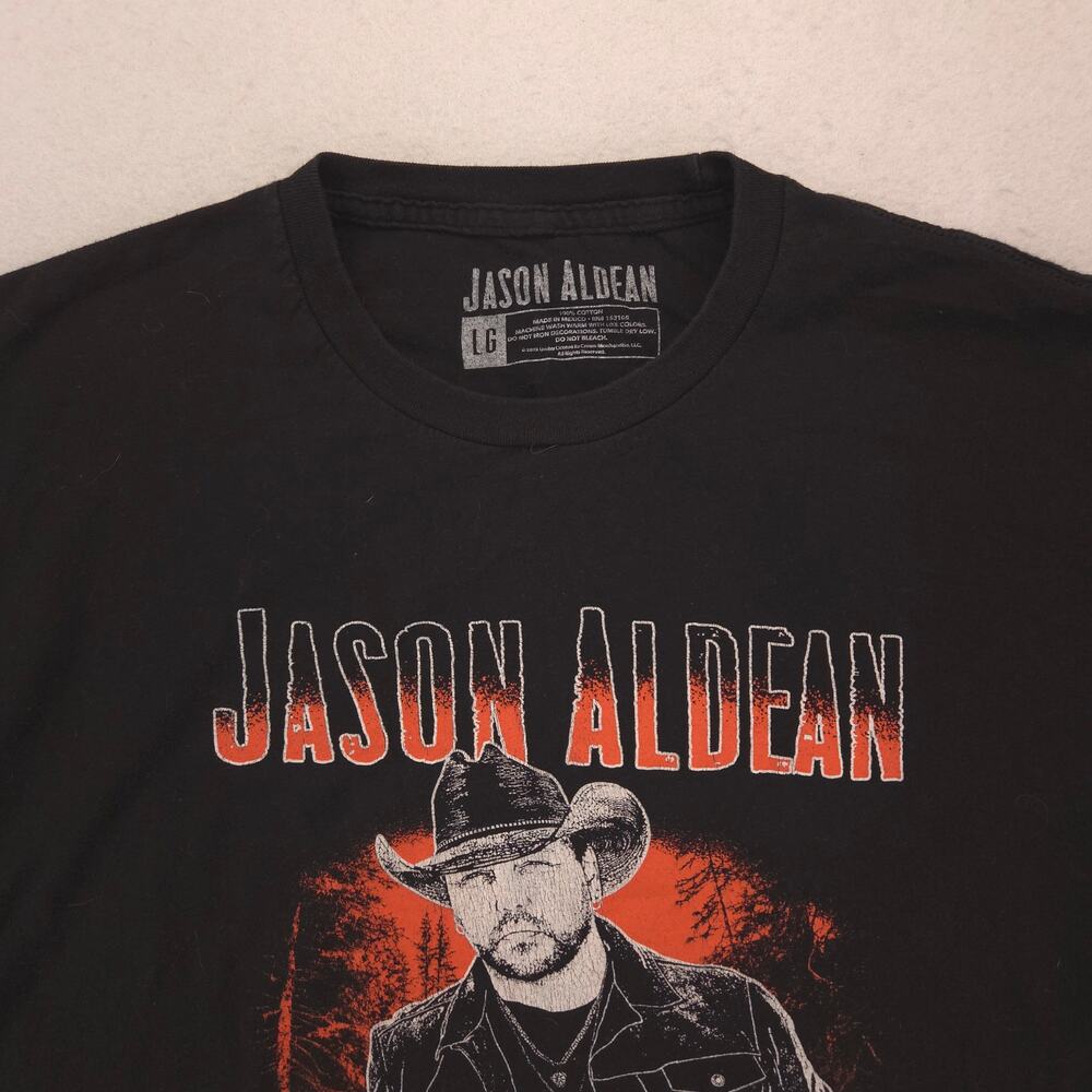 Jason Aldean Band Crew Neck Grahic T Shirt Adult Mens Size Large L Black